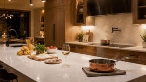 high-end editorial lifestyle shot of a newly finished luxury kitchen in use for the first time.