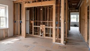 professional photograph of a residential kitchen undergoing structural remodeling.
