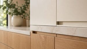 architectural photograph focusing on custom kitchen cabinetry.