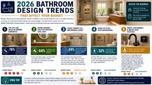 Top 2026 bathroom design trends that affect remodeling costs infographic
