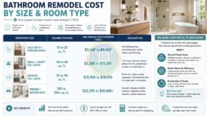 Bathroom remodel costs by bathroom size and room type infographic